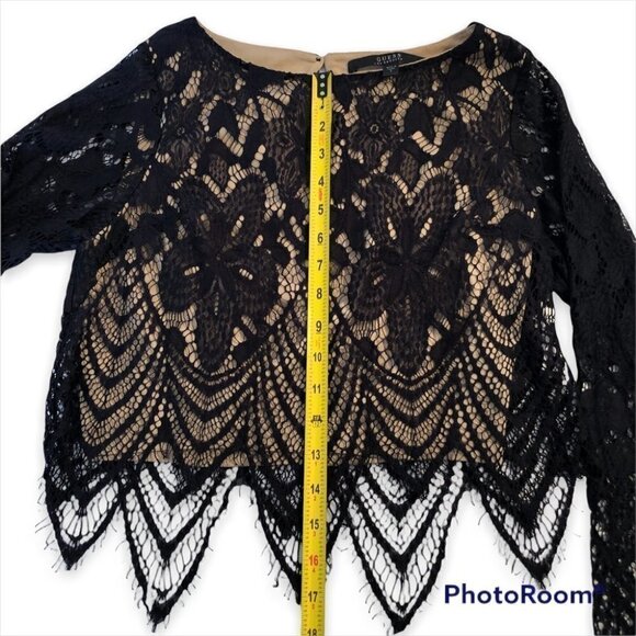 GUESS  Cropped Top with Black Lace and Nude Lining - Picture 8 of 11